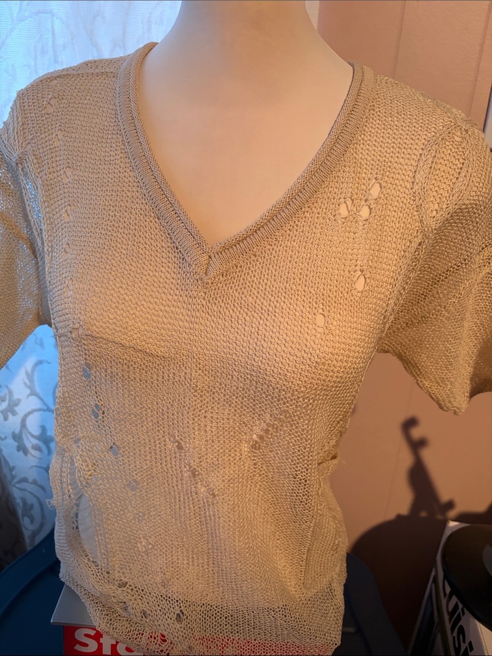 Casual Beige V-Neck Knit Sweater